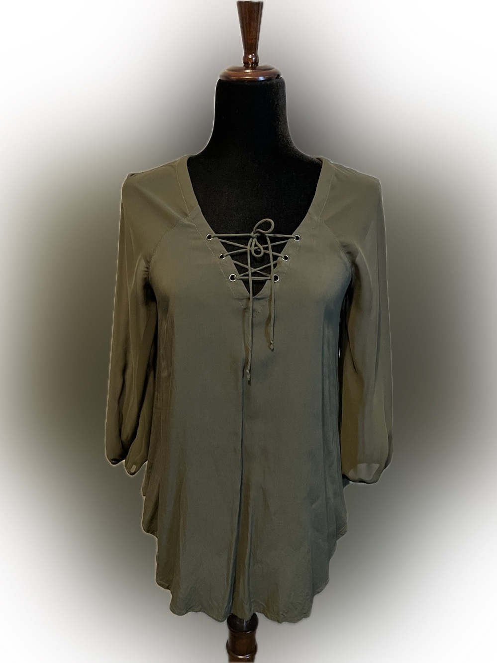 Express Olive Green Lace-Up Tunic Blouse size XS